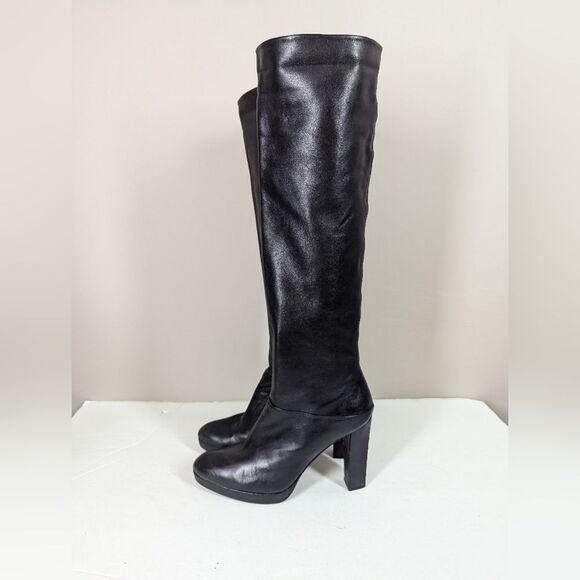 STUART weitzman Black Knee High Leather Boots Platform Heels Size 8 - Picture 4 of 12